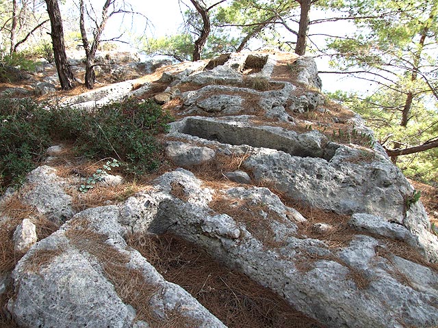 8-11-14-Phaselis-Bucht-055-s.jpg - Die aus dem Fels geschlagenen Grabstätten drängeln sich förmlich um einen "Platz an der Sonne"