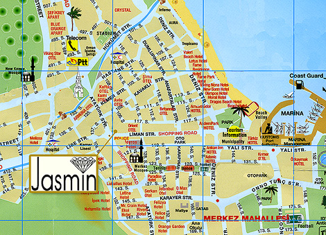 Stadtplan Kemer mit Jasmin Goldgeschäft